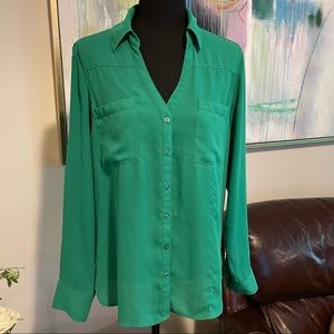 Express portofino Kelly green button up blouse